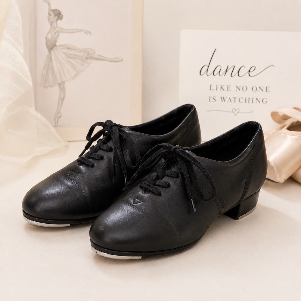 Capezio Tele Tone Tap Shoes Black Leather Lace Up Dance Professional Sz 5.5M